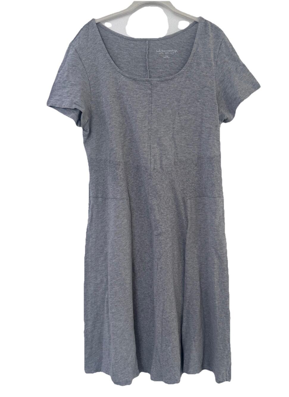 Soft Surroundings Grey Knit Womens Dress sz L Peru 100% Cotton Capsule Classic